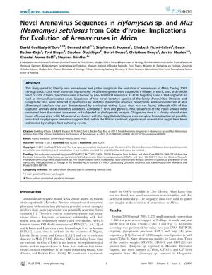 Novel Arenavirus Sequences in Hylomyscus Sp. and Mus (Nannomys) Setulosus from Coˆte D’Ivoire: Implications for Evolution of Arenaviruses in Africa
