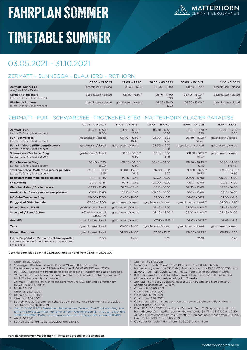 Fahrplan Sommer Timetable Summer