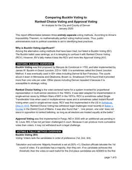 Comparing Bucklin Voting to Ranked Choice Voting and Approval Voting an Analysis for the City and County of Denver January 2020