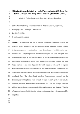 Distribution and Diet of Juvenile Patagonian Toothfish on the South Georgia and Shag Rocks Shelves (Southern Ocean)