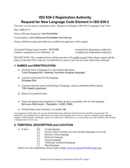 ISO 639-3 New Code Element Request 2010-006 Tst