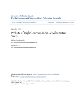 Website of High Courts in India: a Webometric Study Subhas Chandra Majhi the University of Burdwan, Subhasmajhik@Gmail.Com