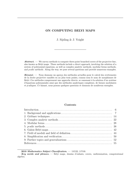 ON COMPUTING BELYI MAPS J. Sijsling & J. Voight