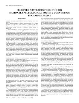 Selected Abstracts from the 2002 National Speleological Society Convention in Camden, Maine