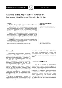 Anatomy of the Pulp Chamber Floor of the Permanent Maxillary and Mandibular Molars