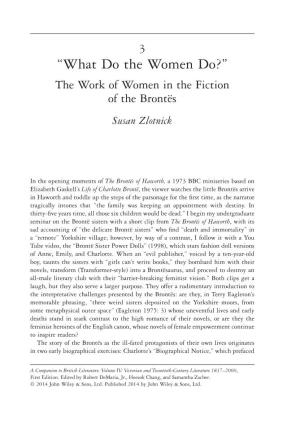 The Work of Women in the Fiction of the Brontës Susan Zlotnick