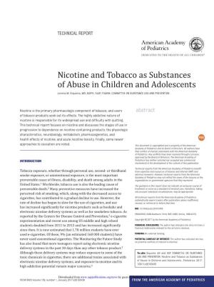 Nicotine and Tobacco As Substances of Abuse in Children and Adolescents Lorena M