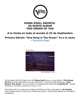 Diana Krall Anuncia Su Nuevo Album This Dream of You