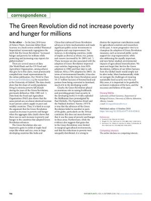 The Green Revolution Did Not Increase Poverty and Hunger for Millions