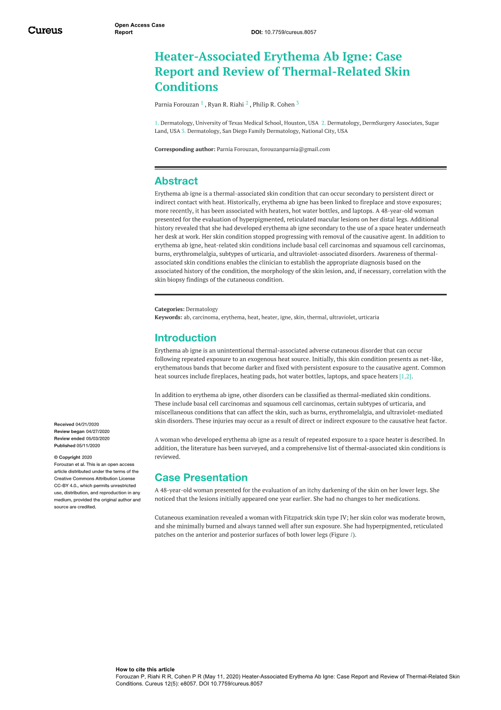 Heater-Associated Erythema Ab Igne: Case Report and Review of Thermal-Related Skin Conditions