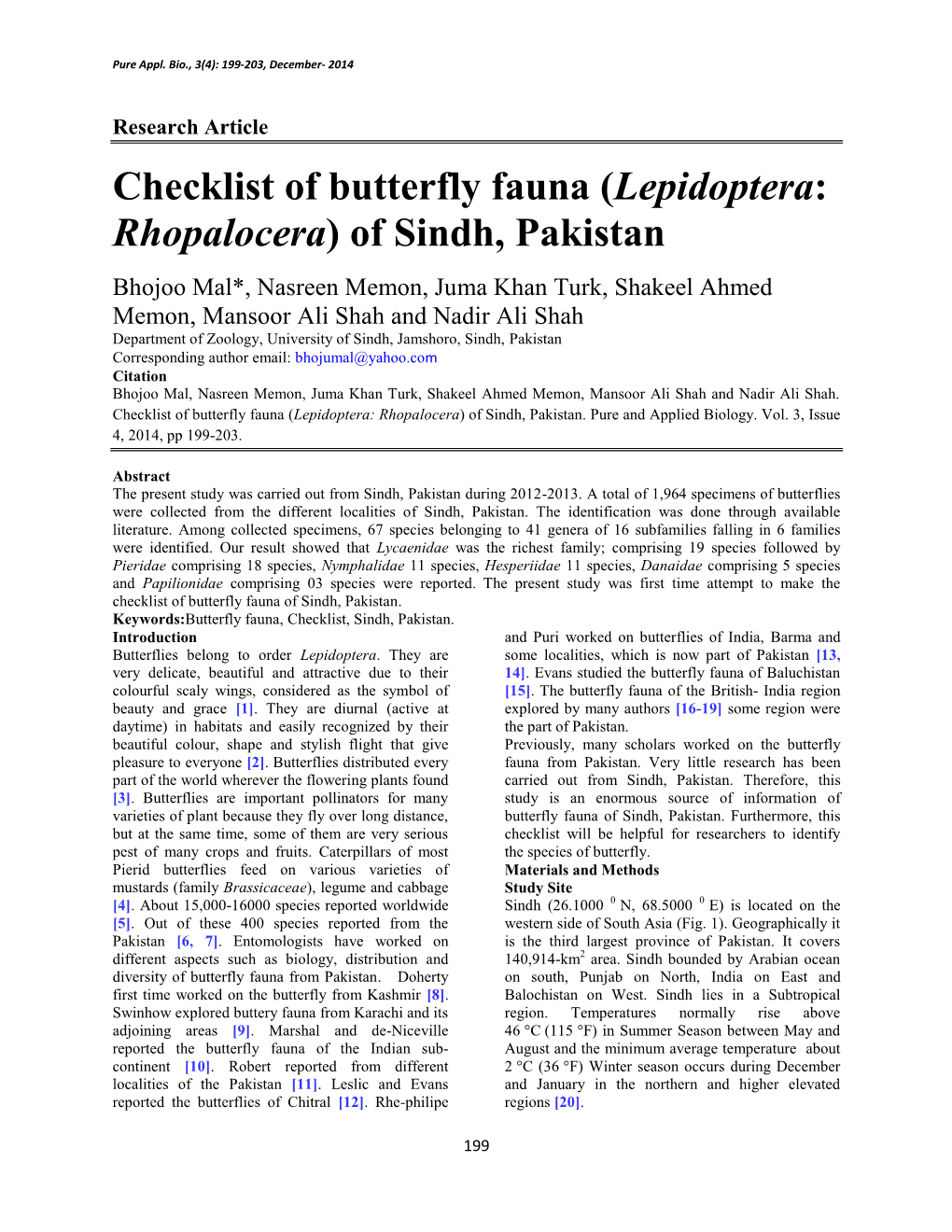 (Lepidoptera: Rhopalocera) of Sindh, Pakistan