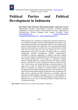 Political Parties and Political Development in Indonesia