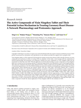 The Active Compounds of Yixin Ningshen Tablet and Their Potential Action Mechanism in Treating Coronary Heart Disease- a Network Pharmacology and Proteomics Approach