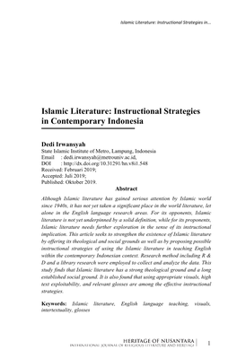 Islamic Literature: Instructional Strategies In