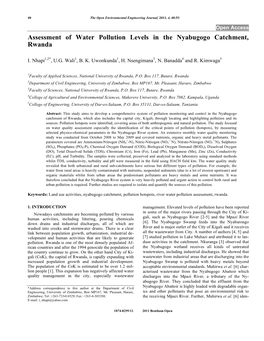 Assessment of Water Pollution Levels in the Nyabugogo Catchment, Rwanda