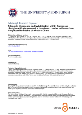 Edinburgh Research Explorer Allopatric Divergence and Hybridization Within Cupressus Chengiana (Cupressaceae), a Threatened Conifer in the Northern