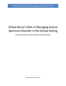 School Nurses Role in Managing Autism Spectrum Disorder in the School Setting