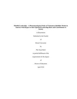 Mindful Leadership – a Phenomenological Study of Vietnamese Buddhist Monks in America with Respect to Their Spiritual Leadership Roles and Contributions to Society