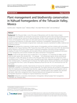 Plant Management and Biodiversity Conservation in Náhuatl