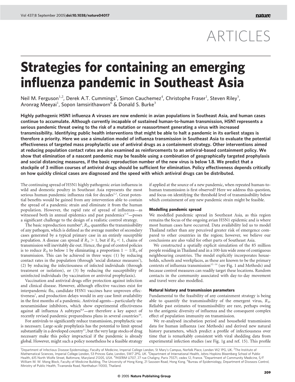 Strategies for Containing an Emerging Influenza Pandemic in Southeast Asia