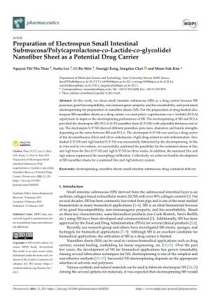 Preparation of Electrospun Small Intestinal Submucosa/Poly(Caprolactone-Co-Lactide-Co-Glycolide) Nanoﬁber Sheet As a Potential Drug Carrier