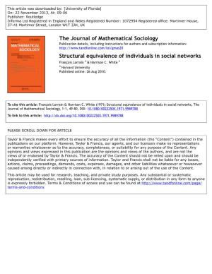 The Journal of Mathematical Sociology Structural Equivalence Of