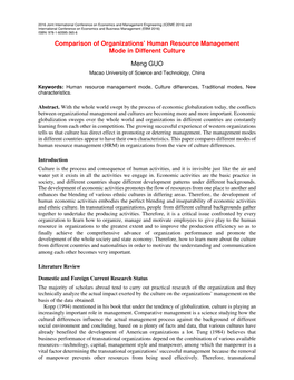 Comparison of Organizations' Human Resource Management Mode in Different Culture Meng