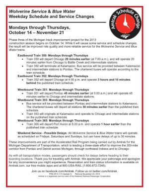 Wolverine Service & Blue Water Weekday Schedule