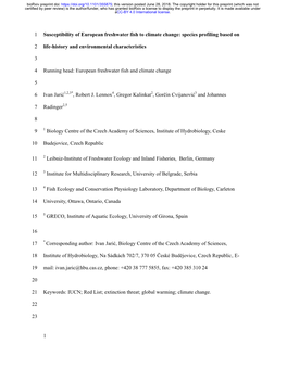 1 Susceptibility of European Freshwater Fish to Climate Change: Species Profiling Based On