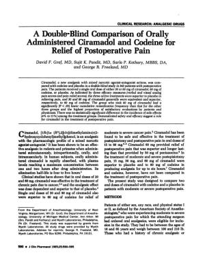 A Doubleblind Comparison of Orally Administered Ciramadol And