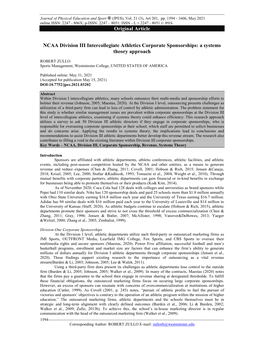 NCAA Division III Intercollegiate Athletics Corporate Sponsorships: a Systems Theory Approach