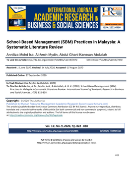 School-Based Management (SBM) Practices in Malaysia: a Systematic Literature Review