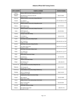 Alabama Official GED Testing Centers