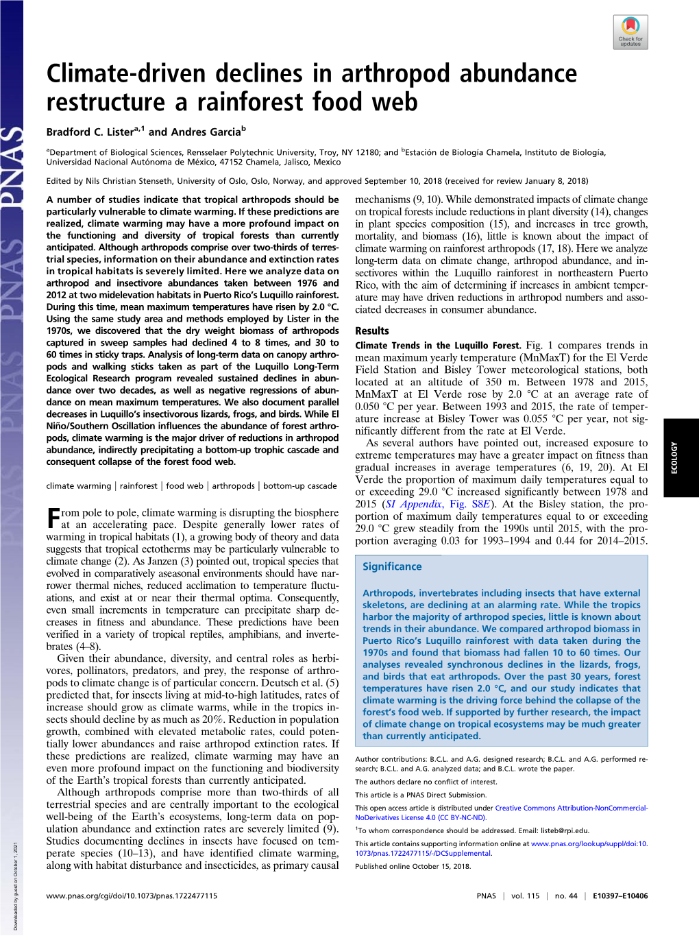 Climate-Driven Declines in Arthropod Abundance Restructure a Rainforest Food Web