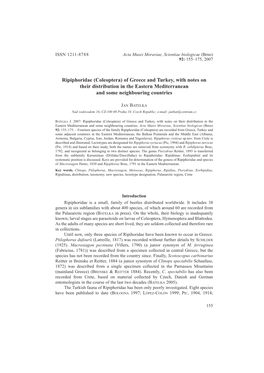 Ripiphoridae (Coleoptera) of Greece and Turkey, with Notes on Their Distribution in the Eastern Mediterranean and Some Neighbouring Countries