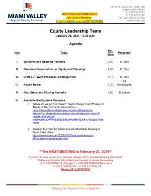 Equity Leadership Team January 26, 2021 * 2:30 P.M