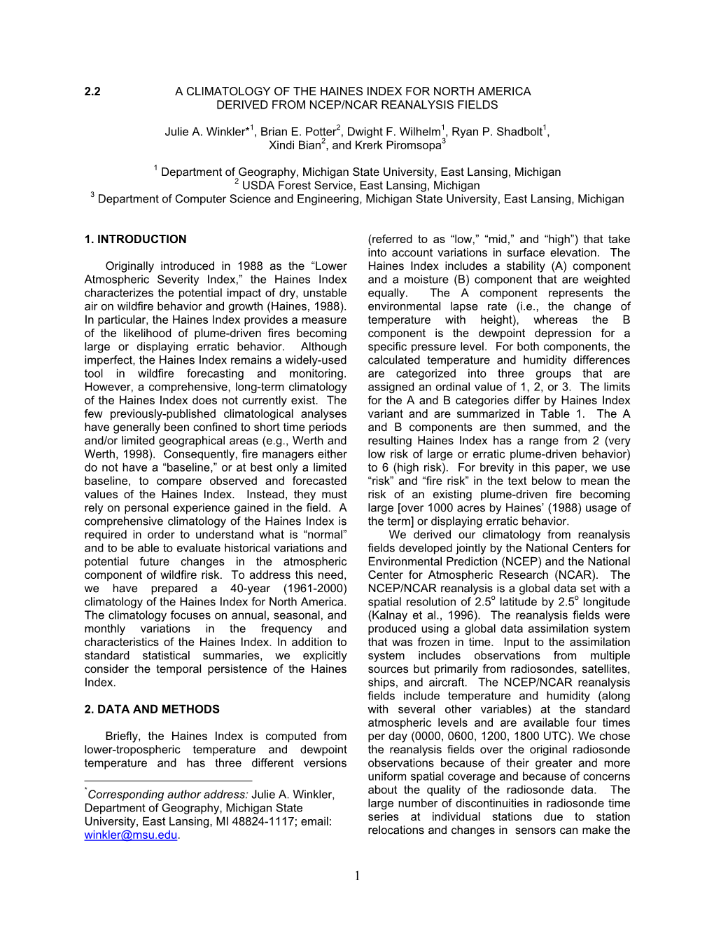 Low Elevation Haines Index Computation