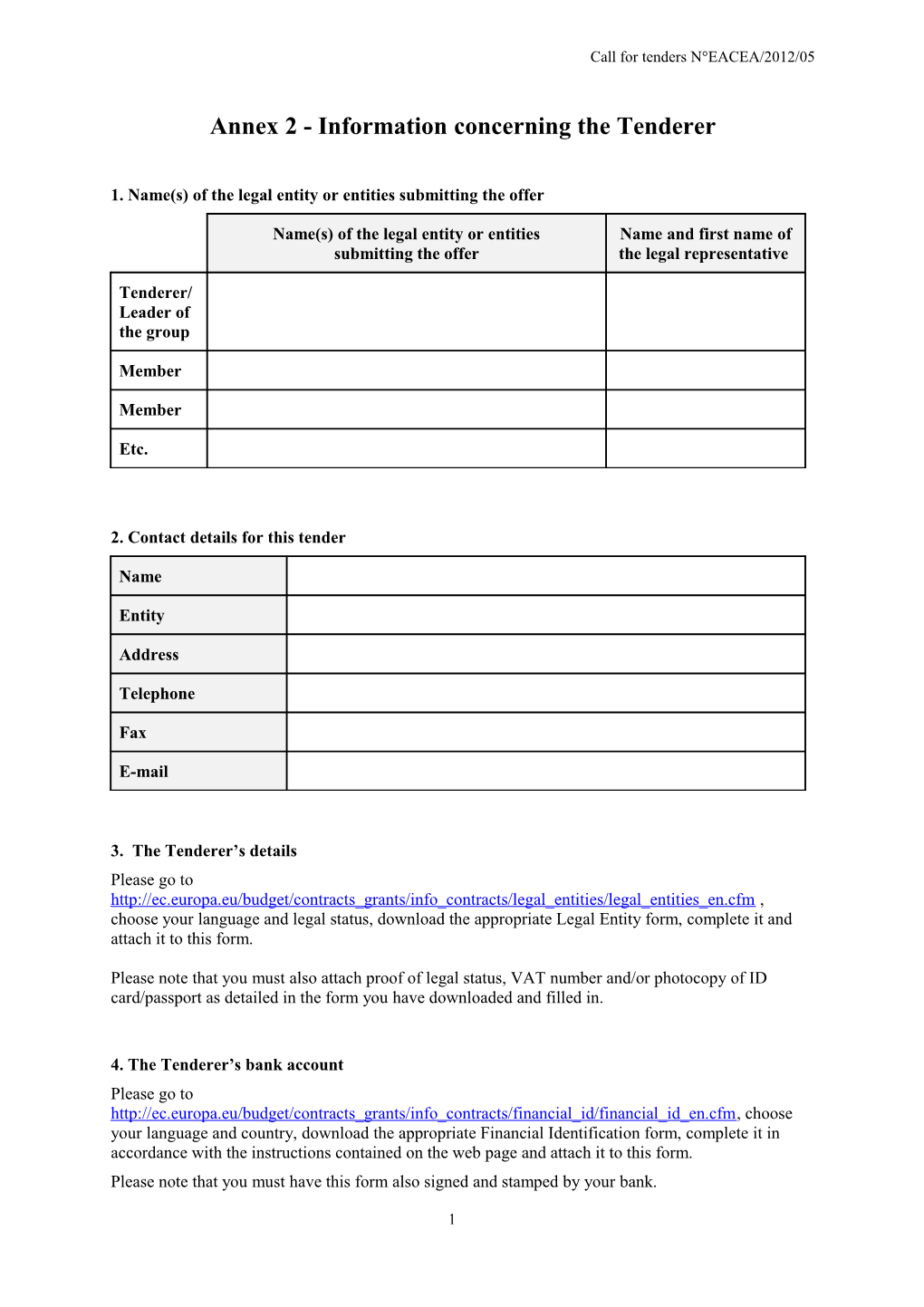 Annex 2 - Information Concerning the Tenderer