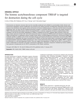 The Histone Acetyltransferase Component TRRAP Is Targeted for Destruction During the Cell Cycle