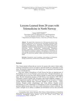Lessons Learned from 20 Years with Telemedicine in North Norway