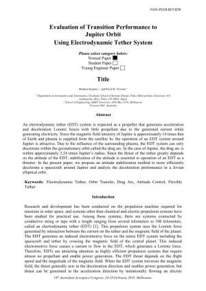 Evaluation of Transition Performance to Jupiter Orbit Using Electrodynamic Tether System Title