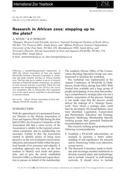 Research in African Zoos: Stepping up to the Plate? A