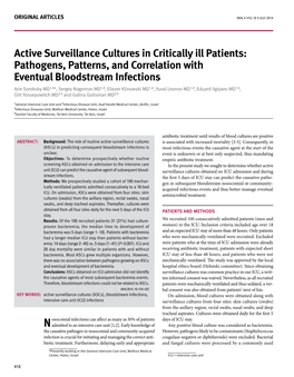Active Surveillance Cultures in Critically Ill Patients: Pathogens, Patterns