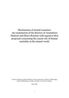 Mechanisms of Mental Causation: an Examination of the Theories of Anomalous Monism and Direct Realism with Regard to Their Propo