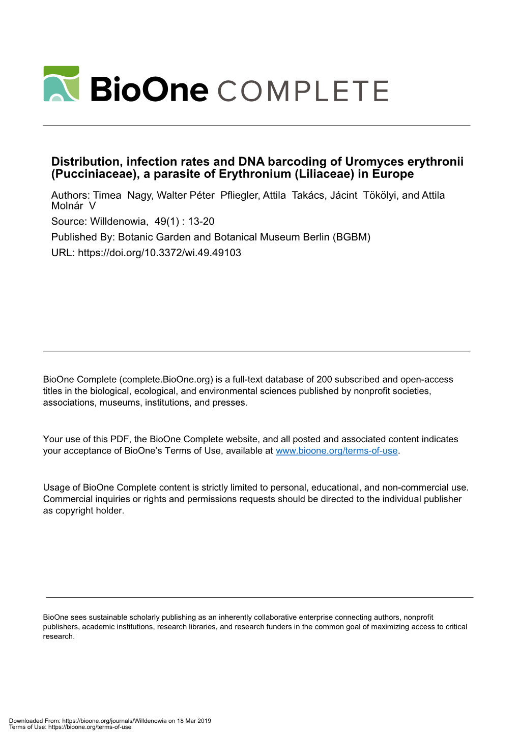 Distribution, Infection Rates and DNA Barcoding of Uromyces