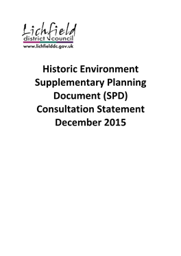 Historic Environment Supplementary Planning Document (SPD) Consultation Statement December 2015