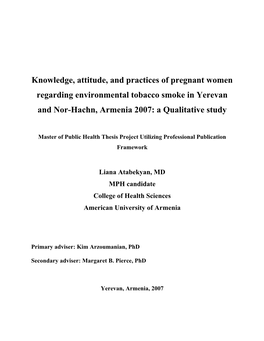 Knowledge, Attitude, and Practices of Pregnant Women Regarding Environmental Tobacco Smoke in Yerevan and Nor-Hachn, Armenia 2007: a Qualitative Study