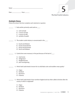 Multiple Choice Choose the Answer That Best Completes Each Statement Or Question