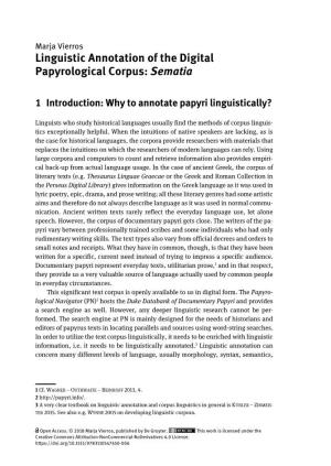 Linguistic Annotation of the Digital Papyrological Corpus: Sematia