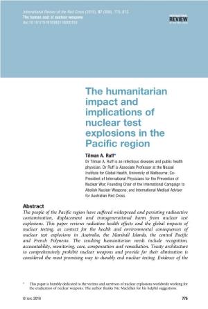 The Humanitarian Impact and Implications of Nuclear Test Explosions in the Pacific Region Tilman A